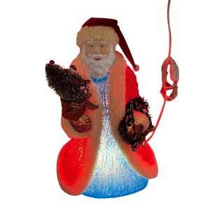 Cracker Barrel Red Blue lighted  Lamp Merry Christmas 14"‎ Santa